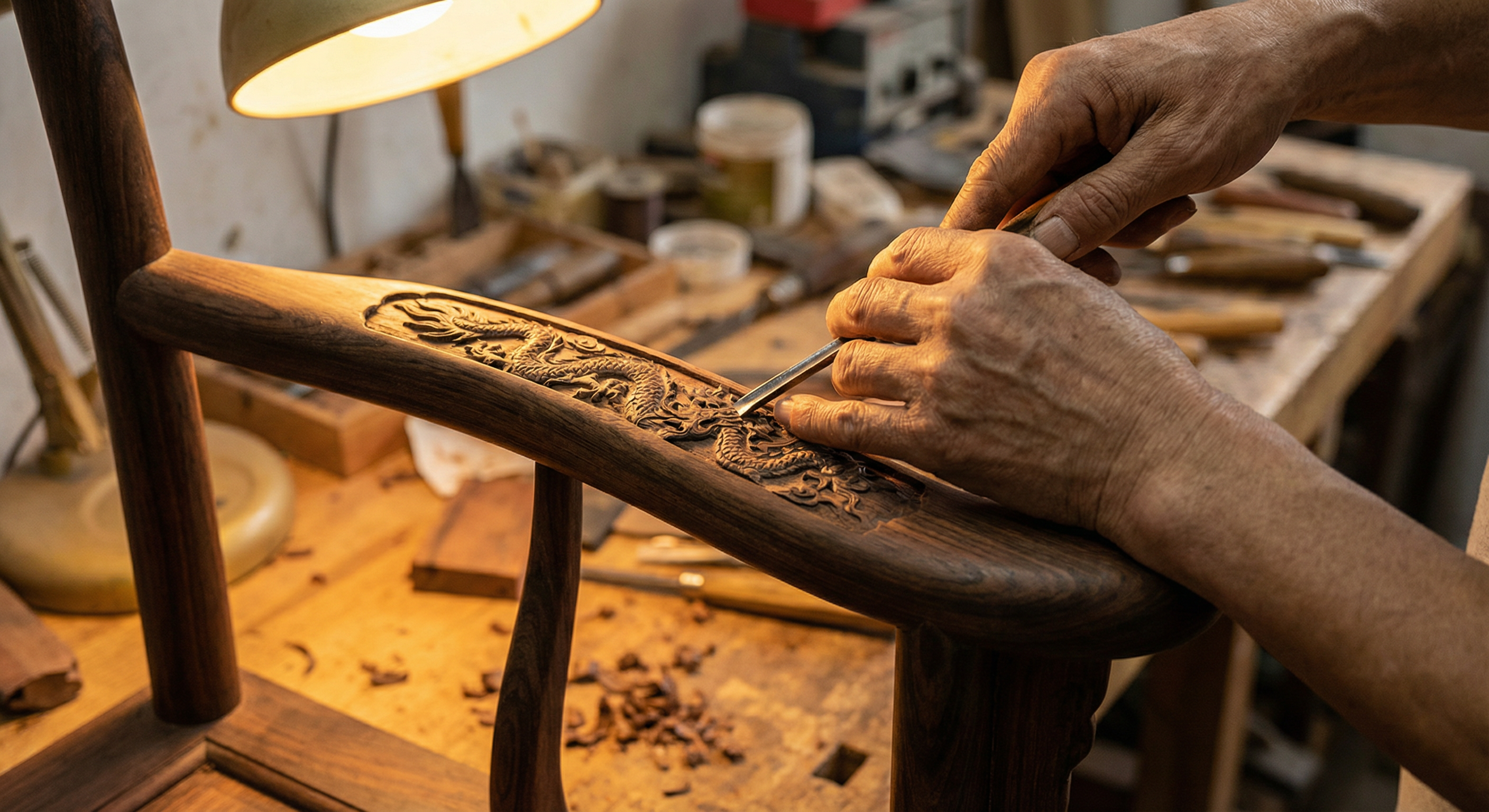 传统木雕工艺匠人手工制作