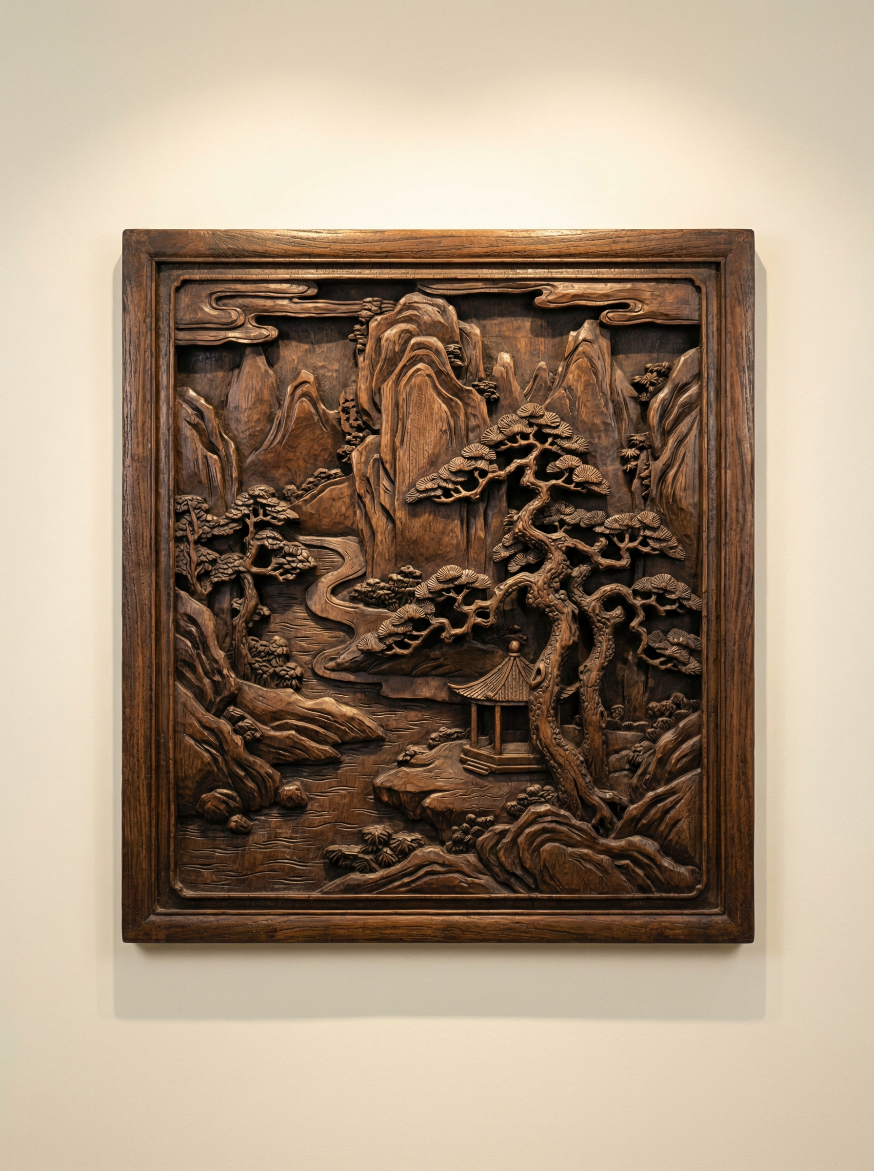 新中式缅甸花梨木九鱼图高浮雕壁板装饰