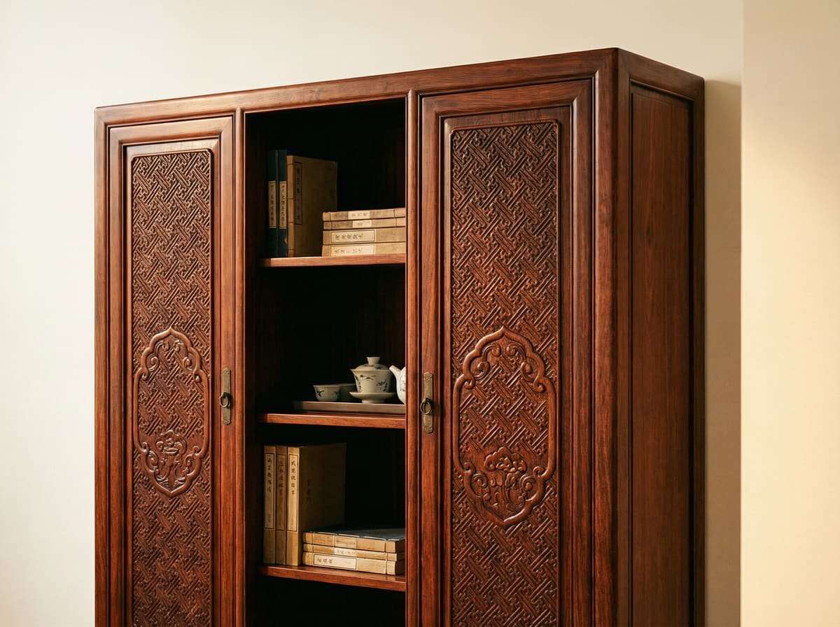 新中式大红酸枝如意纹书柜实木家具