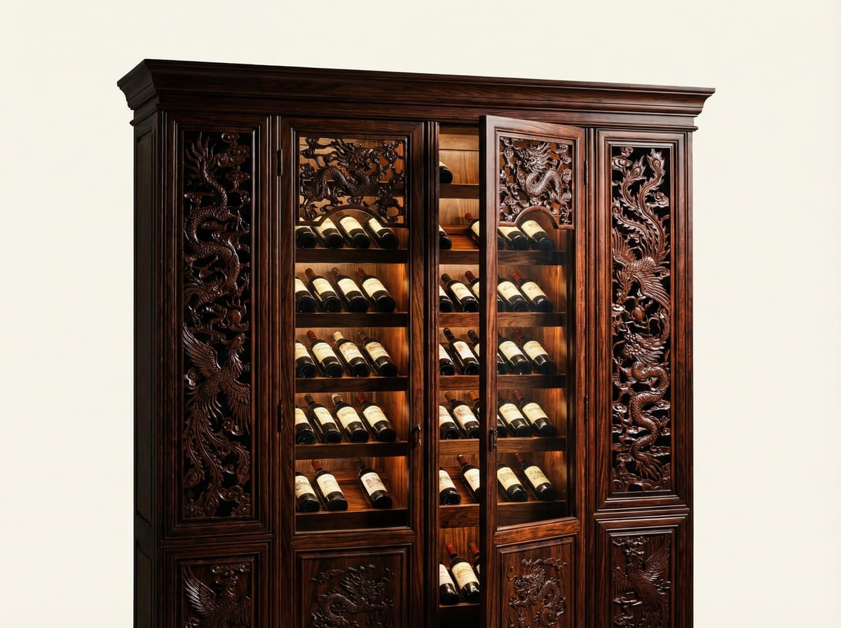 新中式非洲酸枝龙凤呈祥酒柜实木家具