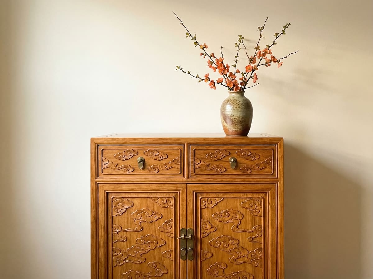 新中式缅甸花梨木云纹玄关柜实木家具