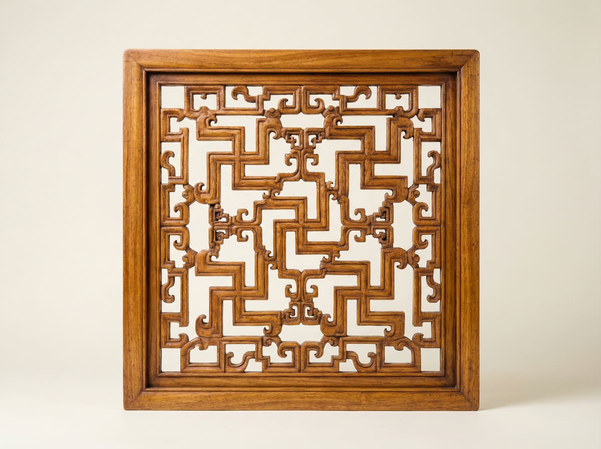 新中式缅甸花梨木万字纹窗花格书房装饰