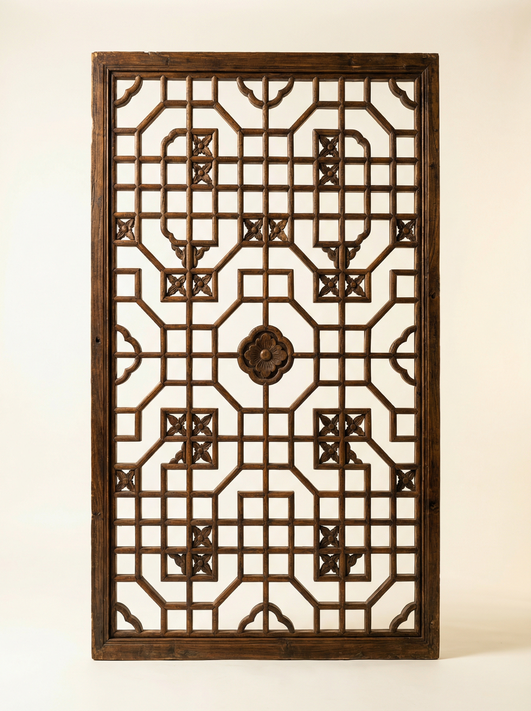 新中式大红酸枝棂格推拉门实木隔断