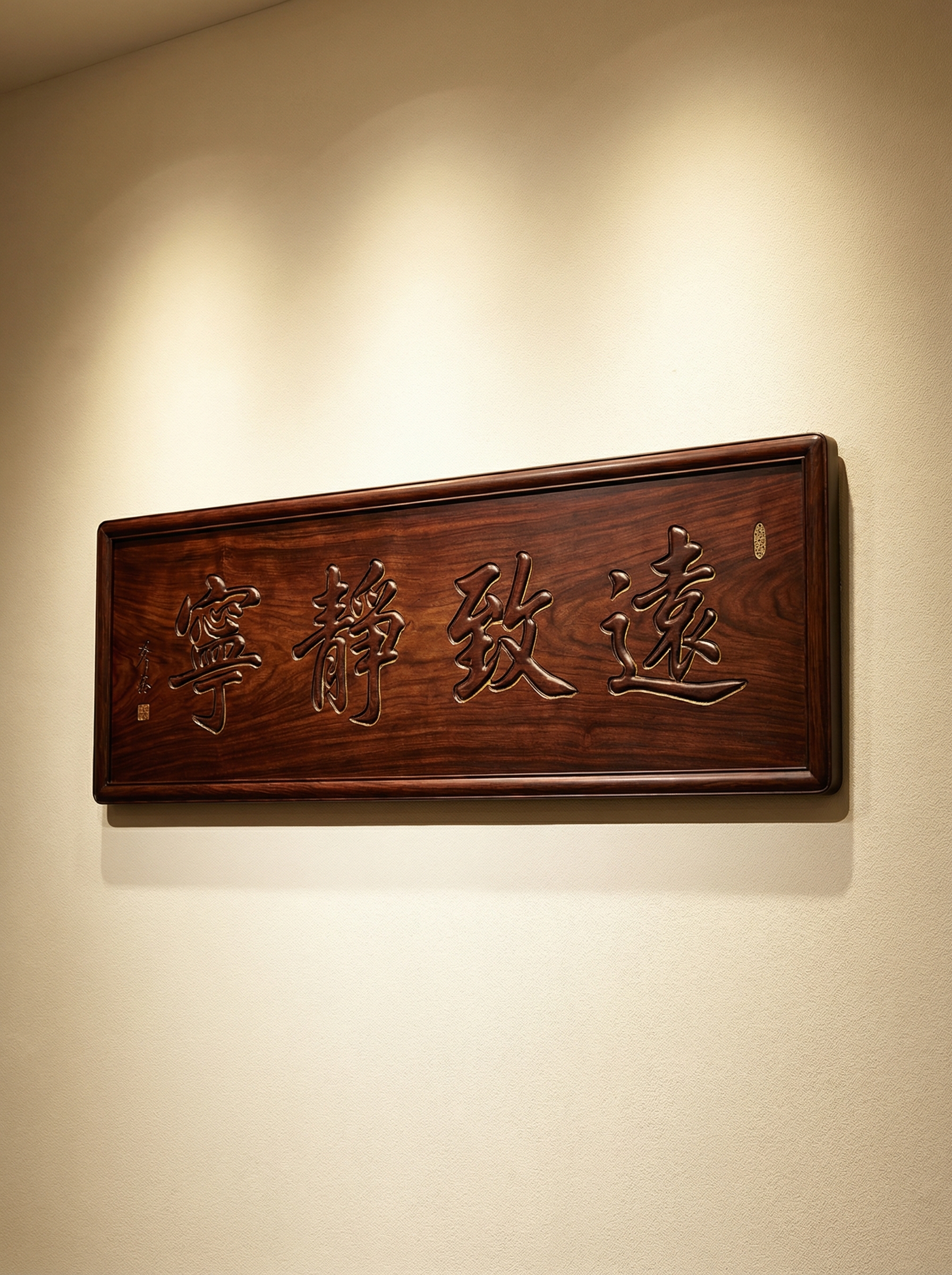 新中式金丝楠木厚德载物堂匾阴刻贴金